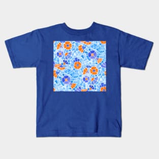 Orange Mosaic Flowers Kids T-Shirt